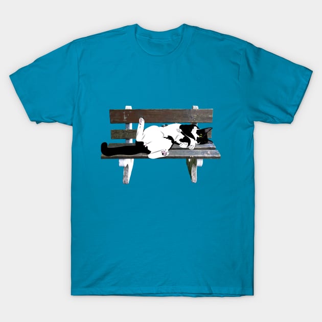 Cute Tuxedo Cat Resting on a Park Bench Copyright by TeAnne T-Shirt by TeAnne